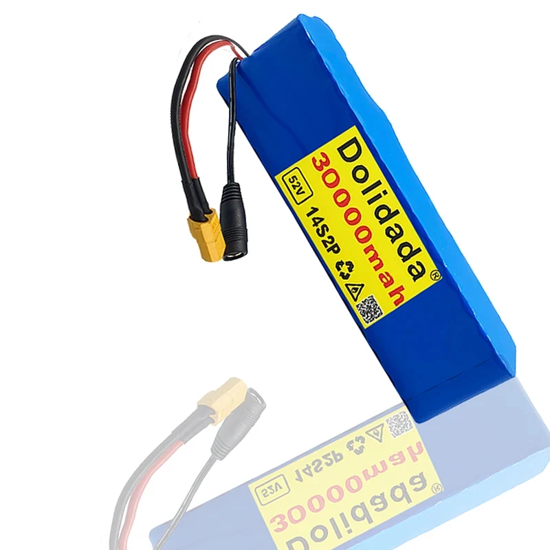 14S2P 52V Rechargeable Li-ion Battery Pack 18650 30AH High Capacity for 800W Electric Bike Scooter Balance Car Toy Built-in BMS