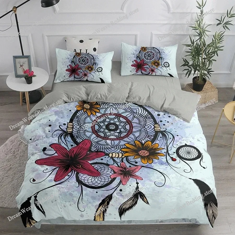 Sun and Moon Duvet Cover Set King Size Purple Liac Dream Catcher Star Bedding Set for Kids Children Bohemia Quilt Cover