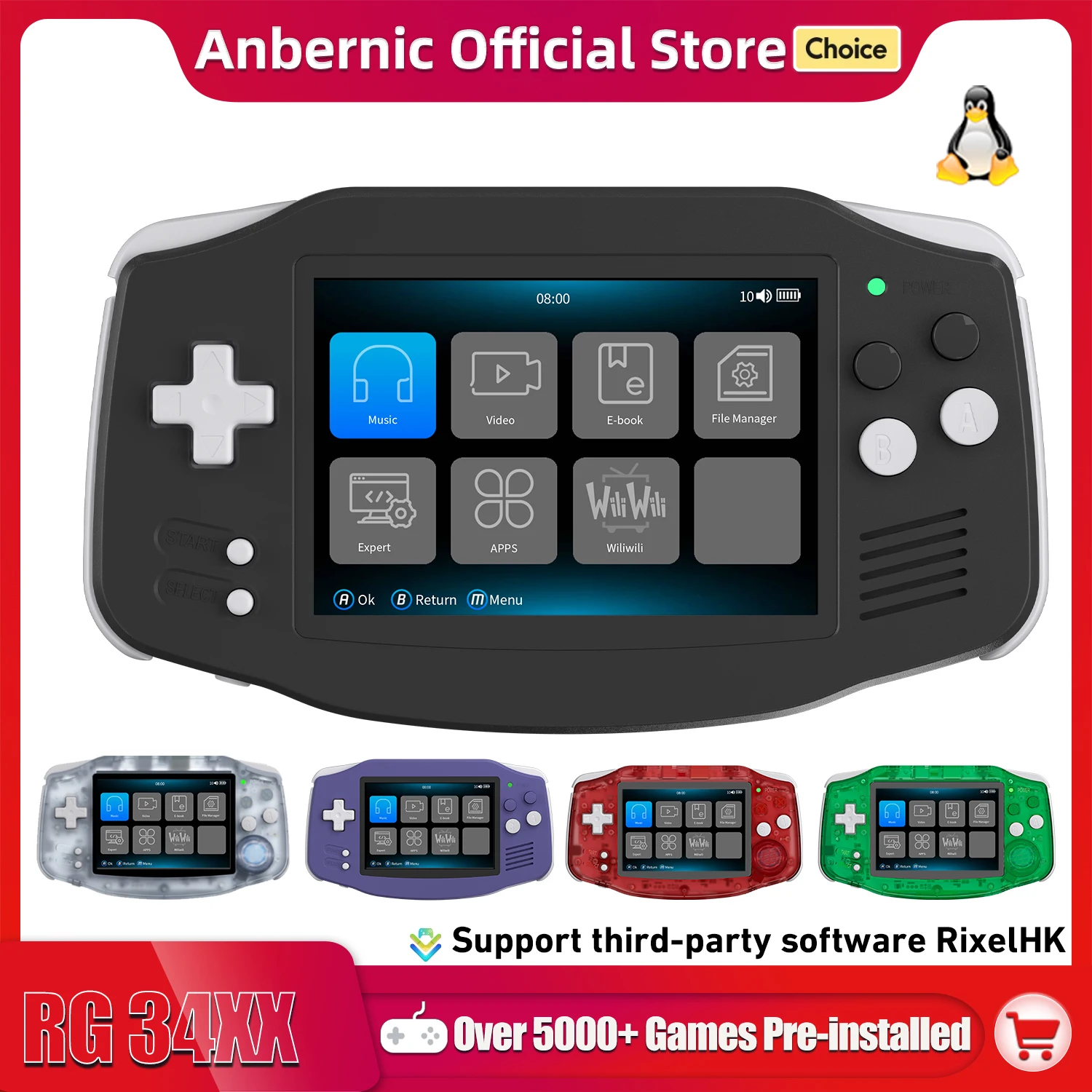 

ANBERNIC RG34XX 64 Bit Linux System Retro Handheld Game Player 3.4-inch IPS Screen HDMI-compatible 3500 mAh Video Game With APP
