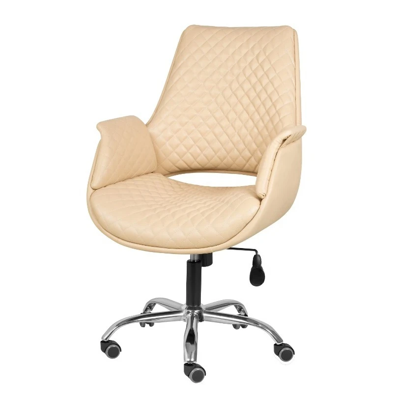 Nail room technician chair Beige PU leather material with backrest adjustable height
