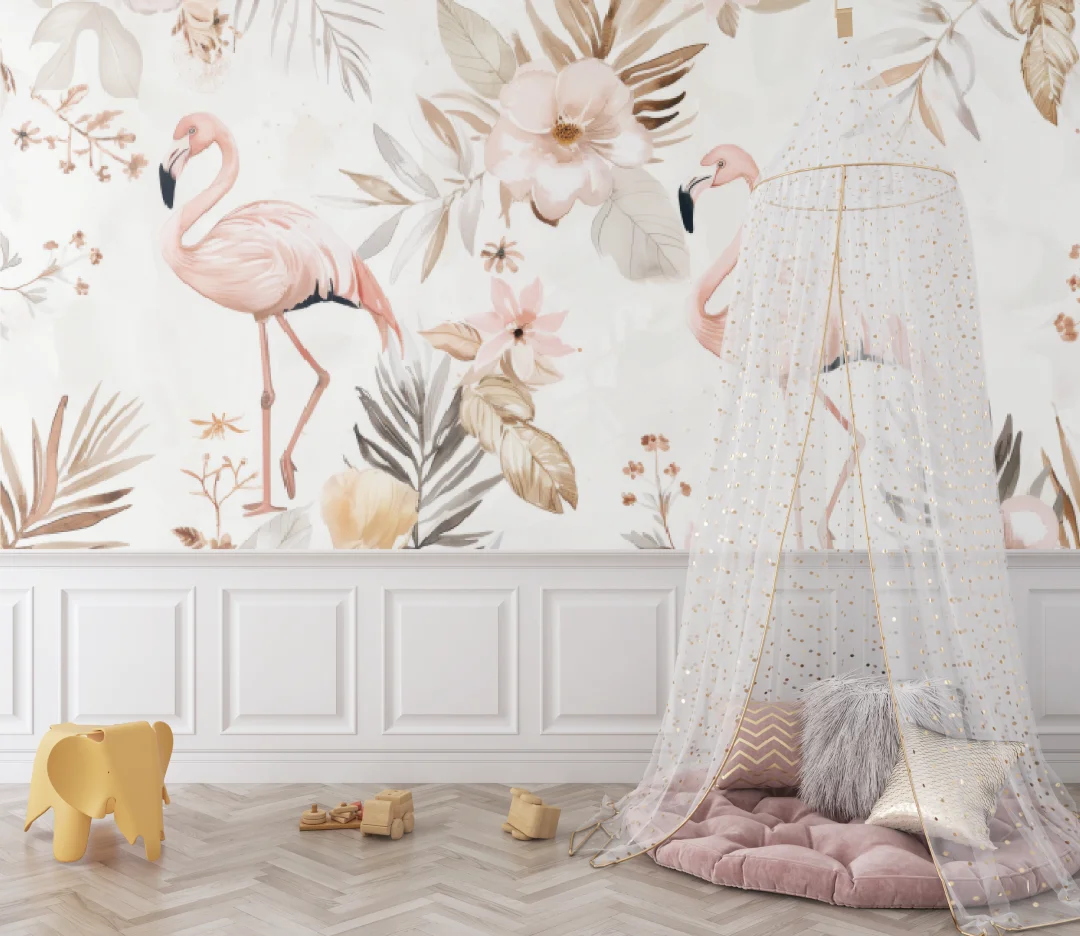 Customized baby room mural cartoon giraffe fox polar bear flamingo animal wallpaper baby room children's 3D wallpaper