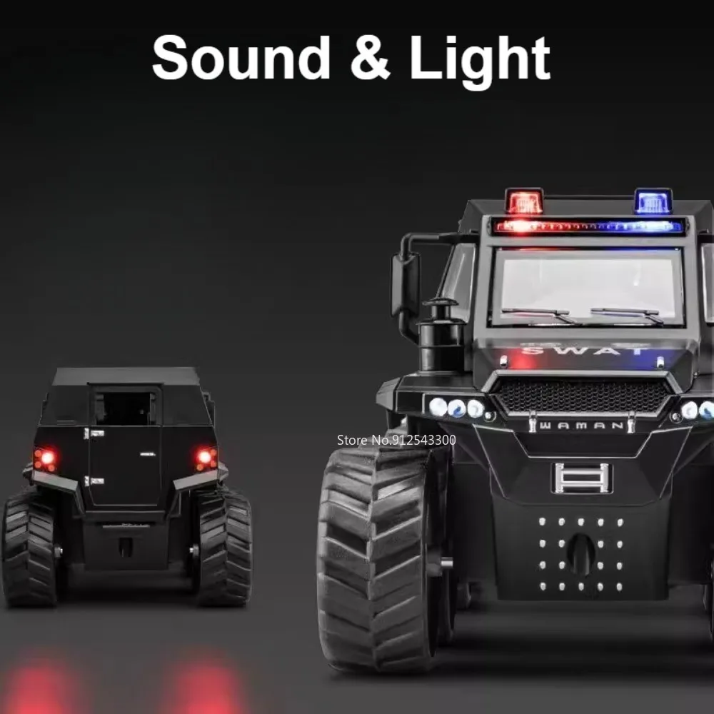 1/24 Shaman 8x8 ATV Police Car Model Toy Alloy Diecast Doors Opened Sound Light Shock Absorption Off-road Models Gifts for Boys