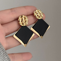 Double Color Rhombus Shape Dangle Earrings for Women Hollow Golden Metal Lattice Drop Earrings Geometry Party Punk Jewelry