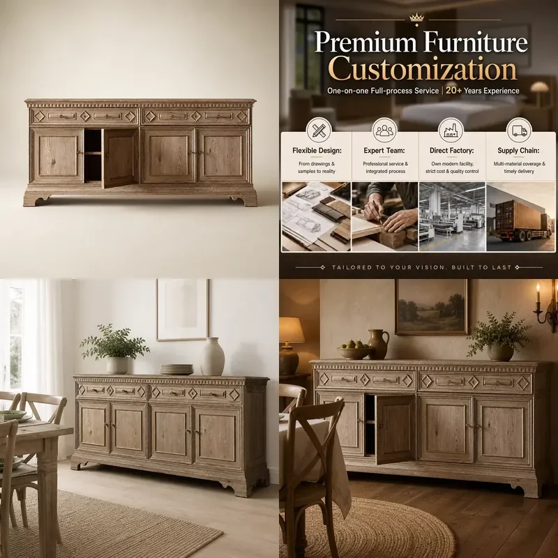 for  Modern Handmade Solid Wood Four Door Side Cabinet with Diamond Carving  Friendly Durable Storage Furniture  Home