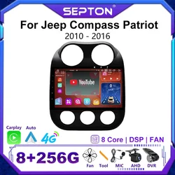 SEPTON Radio estéreo de coche para Jeep Compass Patriot 2010-2016 Android 12 2Din reproductor de vídeo Multimedia automático GPS CarPlay 4G unidad principal