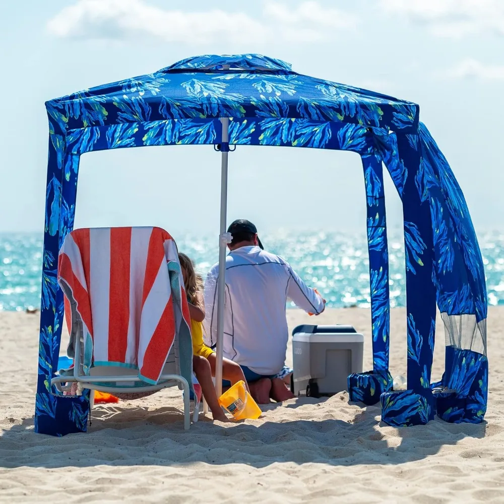 Baldacchino da spiaggia, facile da montare e da smontare, tenda da spiaggia Cool Cabana con tasche di sabbia, riparo per il sole istantaneo con parete solare per la Privacy