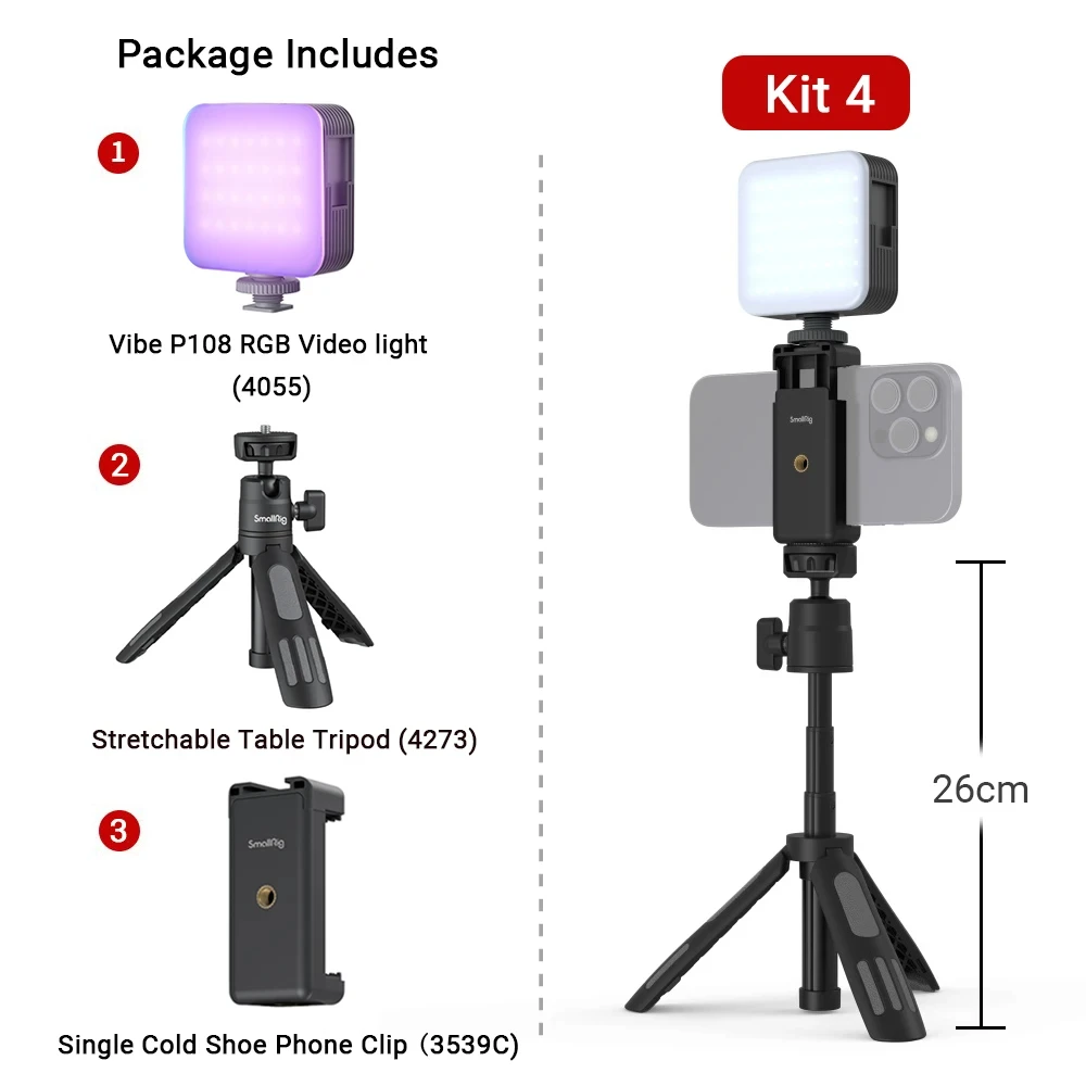 SmallRig Vigor Black Vlog Kit Compact and Stretchable with Tripod Grip Selfie Stick Mode for Multiple Scenarios Table Tripod