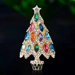 Christmas Gift Rhinestone Christmas Tree Brooches for Women Unisex Glass Plant Pins Event Party Decoration Clothes Accessories