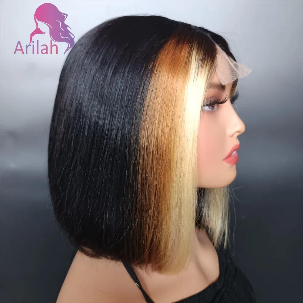#27 #8 Mixed Color Human Hair Wig 2x6 Kim Closure Bob Wig 210% Density Deep Part Closure Wig Vietnamese Hair 12A Grade