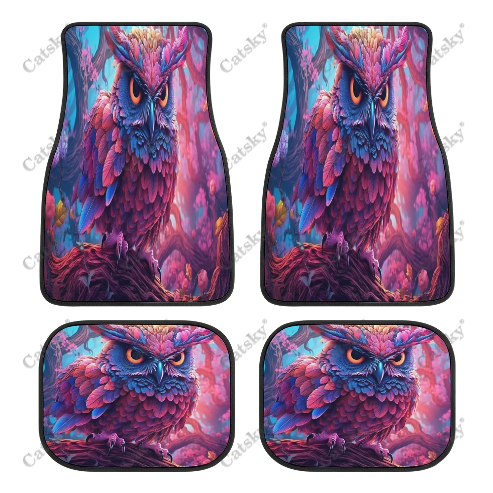 Owl Perched on Tree Branch Auto Floor Mats Carpet, Customized Car Floor Mats All Weather Automotive Floor Pad for Stylish