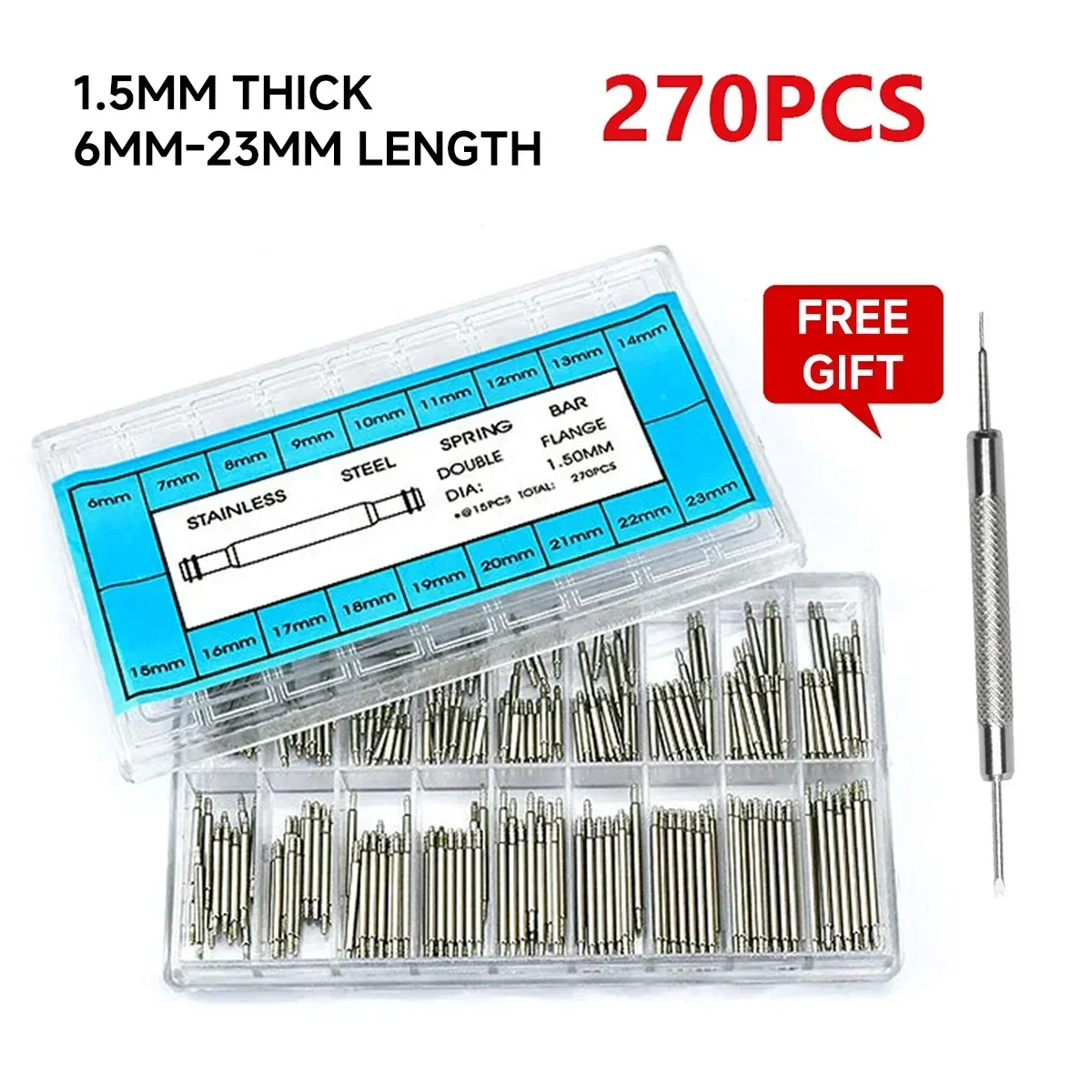 270pcs Stainless Steel Spring Bars Set, Watch Repair Tools