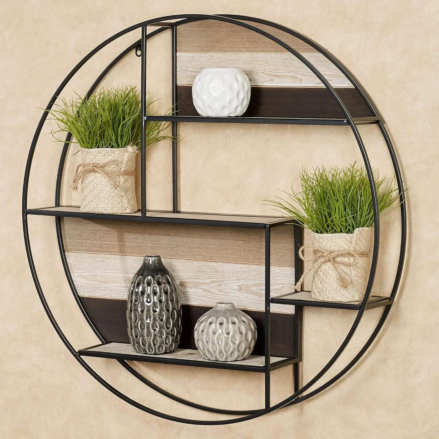 Touch Of Class Delray Urban Floating Circle Wall Shelf - Black - Metal Framework - Decorative Shelving Decor For Bedroom,