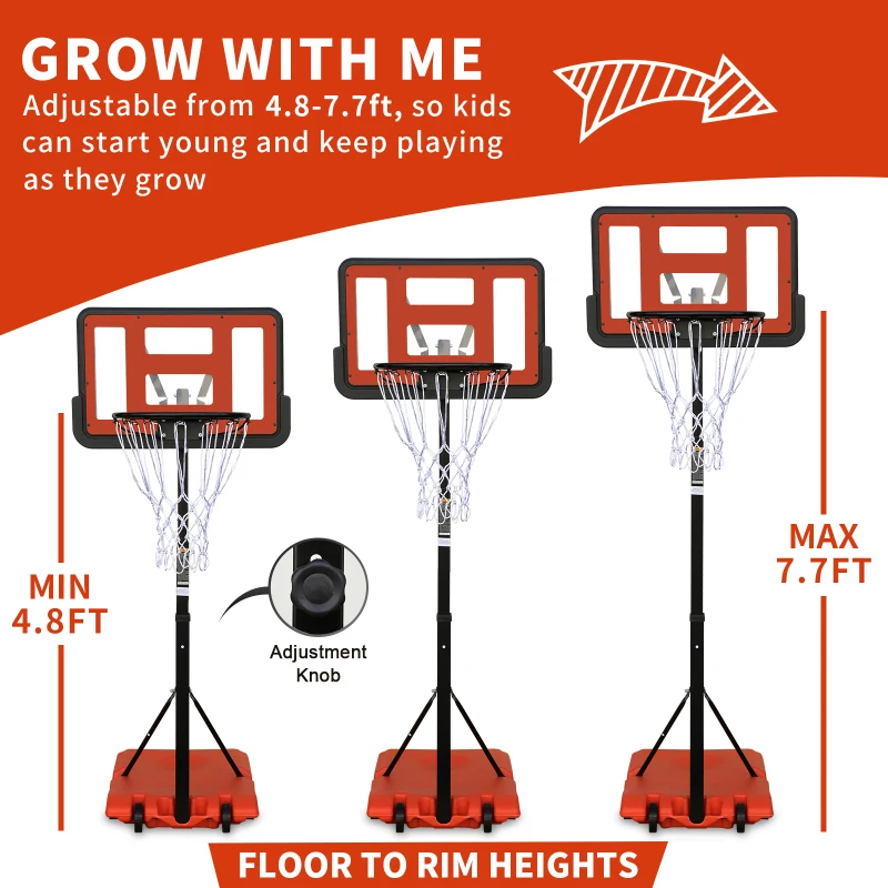 Use for Outdoor Height Adjustable 4.8 to 7.7ft Basketball Hoop 28 Inch Backboard Portable Basketball Goal System with Stable Bas