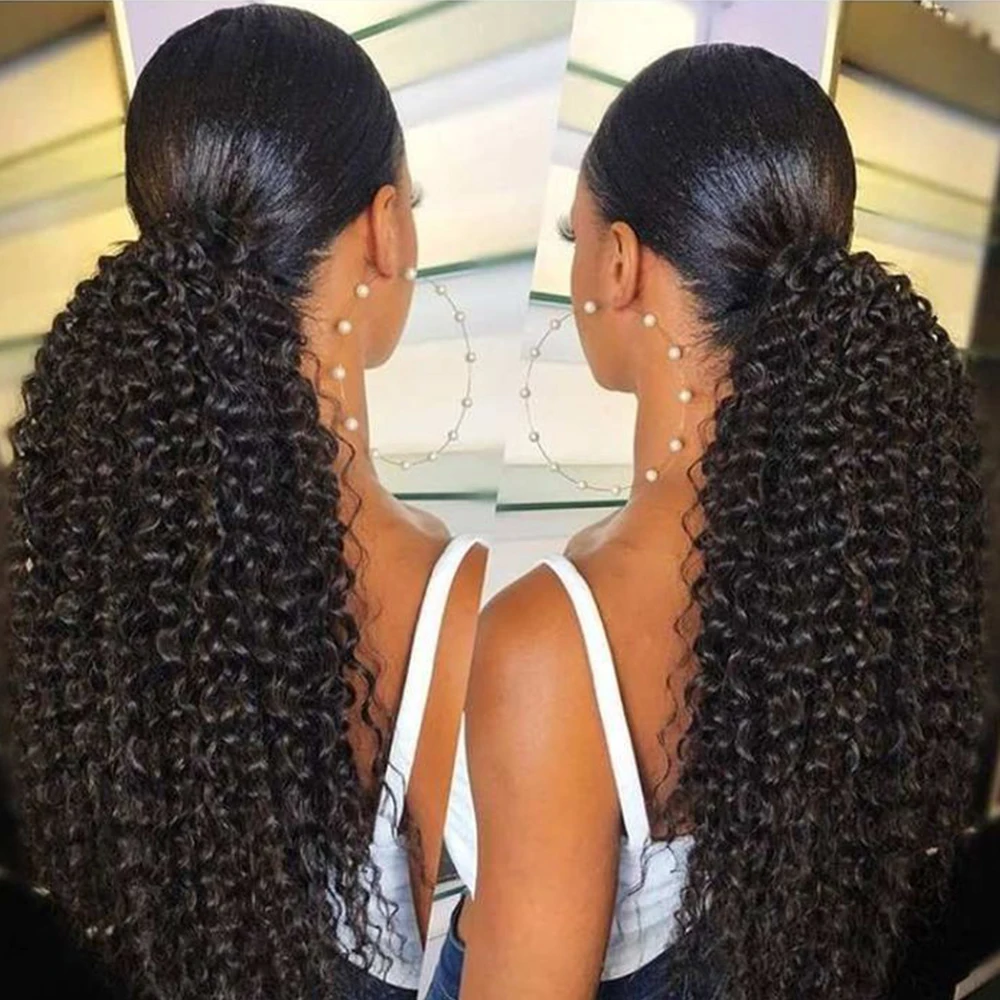 

Длинные курчавые вьющиеся хвостики, человеческие волосы, обертывание вокруг афро-кудрявых бразильских волос, мягкие наращивания волос