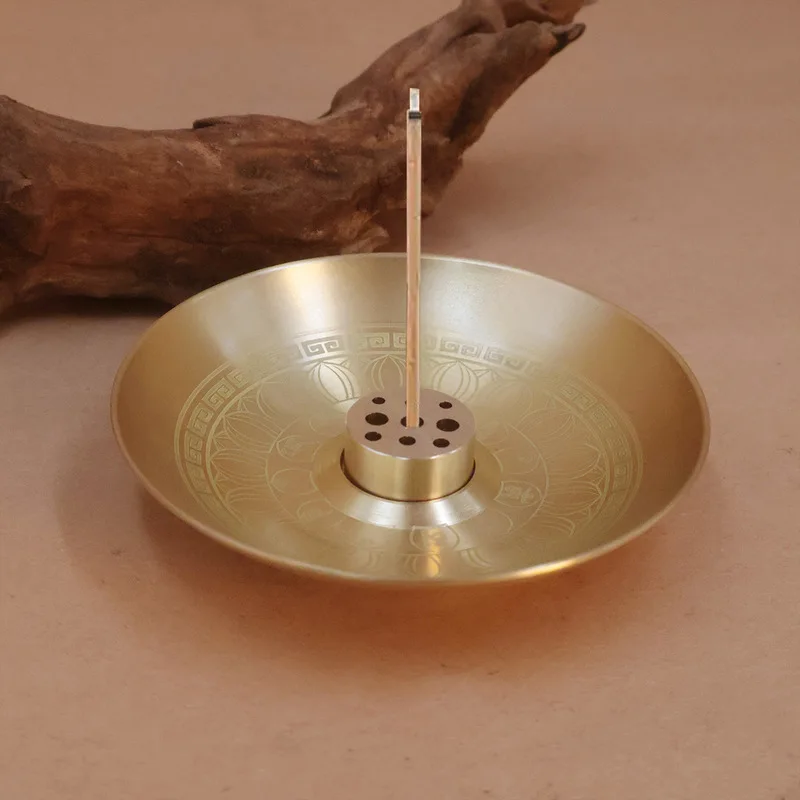 Brass Tray With Nine Holes, Designed Sticks, Featuring A Zen-Inspired Aesthetic, Suitable For Incense Burner