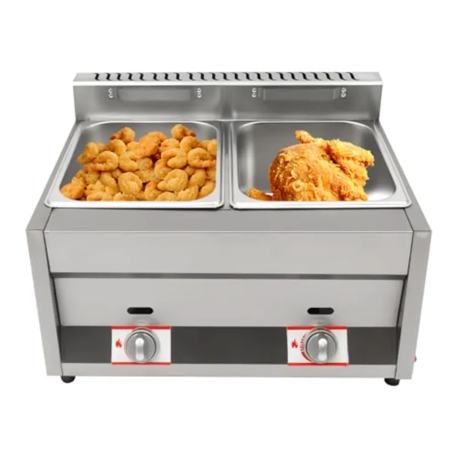 

Коммерческая газовая фритюрница на пропане 2×6 л из нержавеющей стали с 2 крышками для жарки картофеля фри, индейки, рыбы, курицы, настольная модель