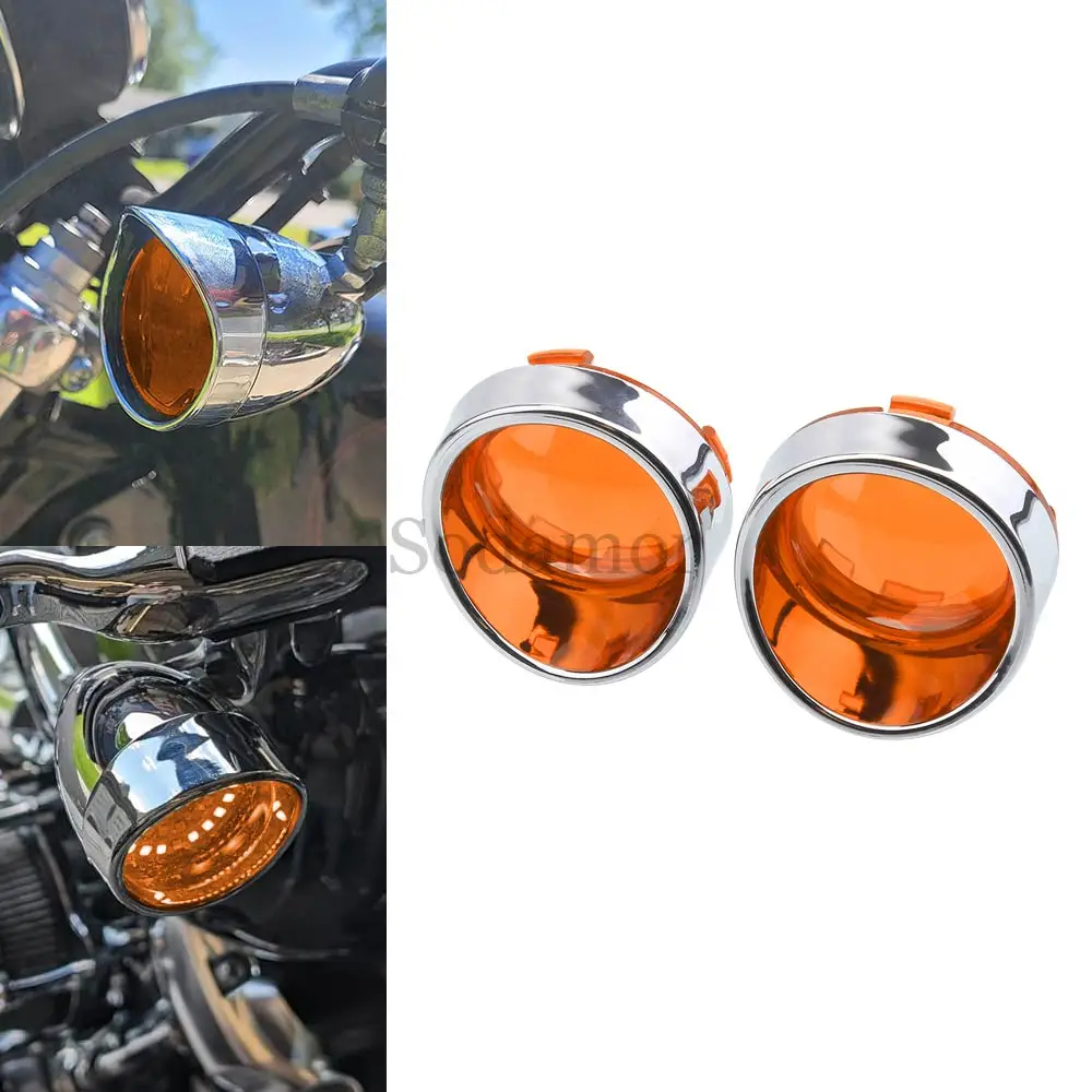 Motorcycle Turn Signal Light Bezels Lens Cover Visor Trim Rings For Harley Sportster Road King Softail Deuce FXSTD 2000-2007