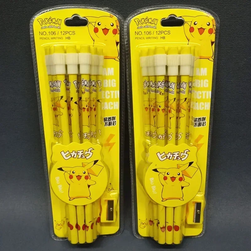 

12pcs/set Pikachu HB Wooden Lead Pencils Anime Pikachu Cartoon Pencil Kids Student Stationery Children's Gift