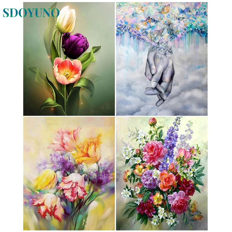 

SDOYUNO 60x75cm Diy Frame Painting By Numbers For Adults Bloom Flower HandPainted On Canvas Diy Crafts Home Decor Wall Art