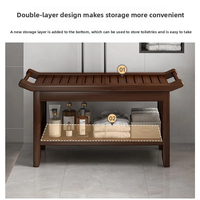 Bathroom stool, bath stool, Nanzhu bath stool, non-slip and waterproof, shoe change stool image 2