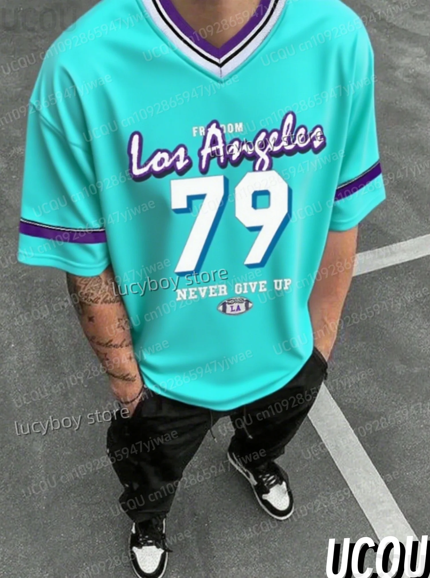رجل رقم 79 لوس أنجلوس مطبوعة قصيرة الأكمام تي شيرت رجل الخامس الرقبة ملابس رياضية سباق البيسبول المحملة خمر بلايز عادية الرجال الملابس #2