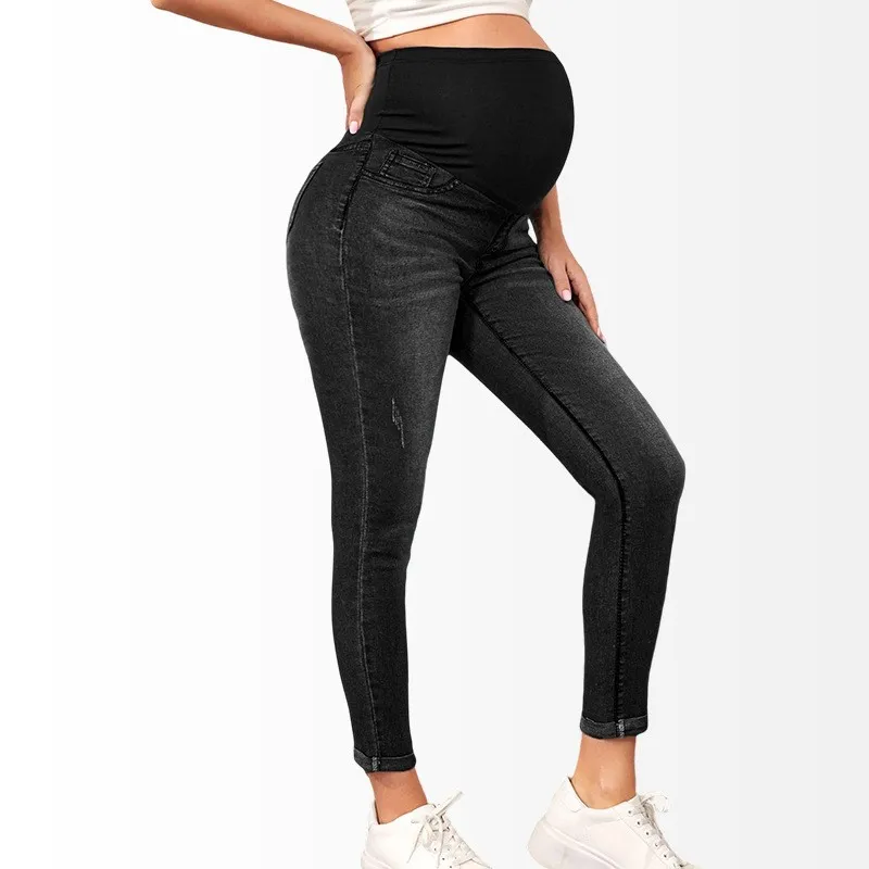 

Maternity Clothing High Waist Jeans Over The Belly Support Skinny Denim Pants Hip Lift Stretch Trousers For Pregnant Women