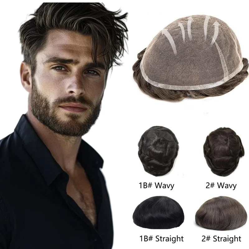 

Человеческие волосы Full HD Swiss Lace Toupee для мужчин | Шиньон плотности 130% для парика экстремального объема и полноты