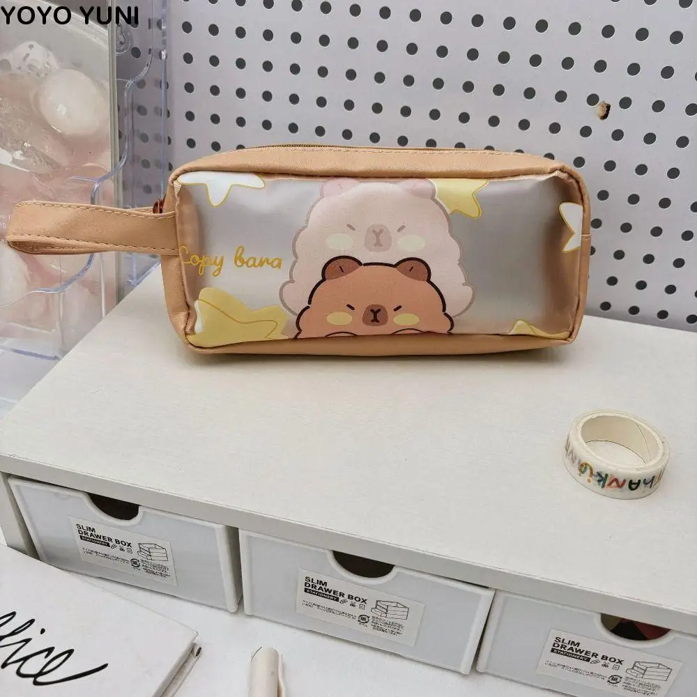 

Stationery Kawaii Capybara Pencil Bag Aesthetic Cute Cartoon Pen Bag Creative PVC Stationery Bag Office