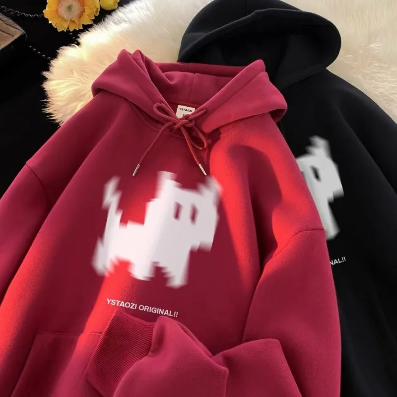 Hooded Hoodies Men Cat Cartoon Fashion Couples Harajuku Y2k Clothes Streetwear Youthful Vitality Loose Vintage Sweatshirt Chic