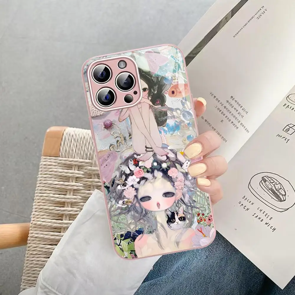 Amine Aya Takano Phone Case For iPhone 14 13 12 Mini 11 Pro XS Max X XR 14 Plus Tempered Glass Cover