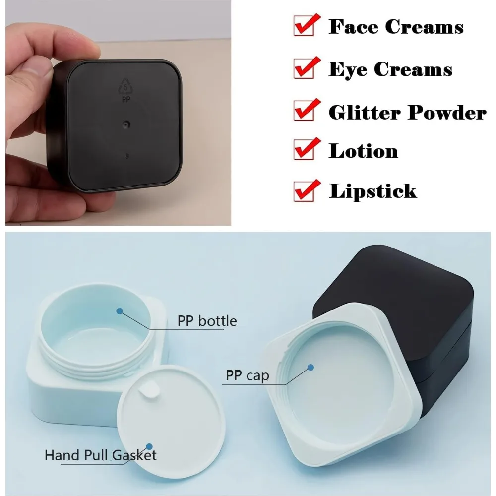 10 Stück 5g/10g/20g/30g/50g Quadratische Doppelschichtige Plastik-Reisebehälter für Lippenbalsam, Gesichtscreme, Lotion und Make-up-Aufbewahrung – Detail 2