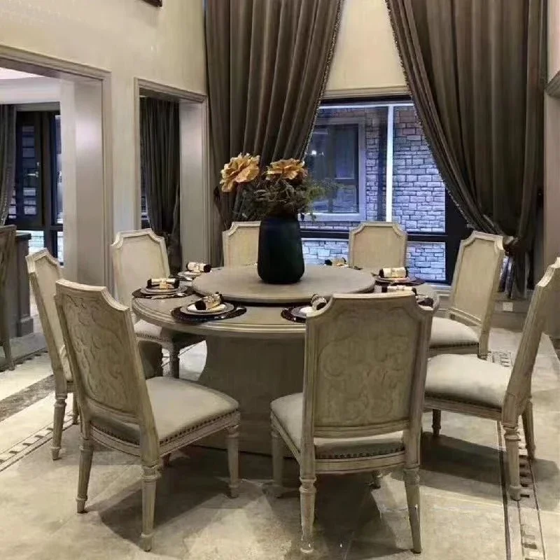 American solid wood dining table art architectural revival combination furniture French retro old color dining table round