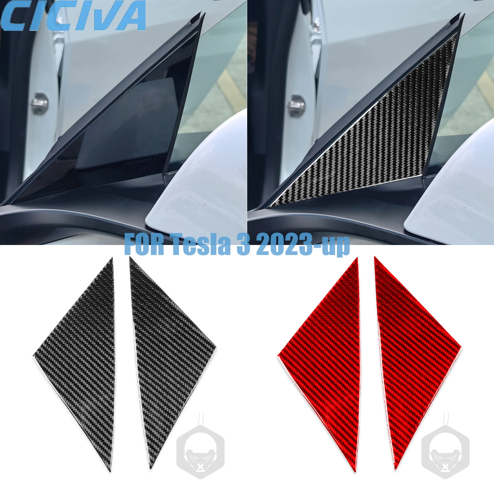 For Tesla 3 2023-up External door A-pillar Decorative Real Carbon Fiber Stickers Car External Accessories