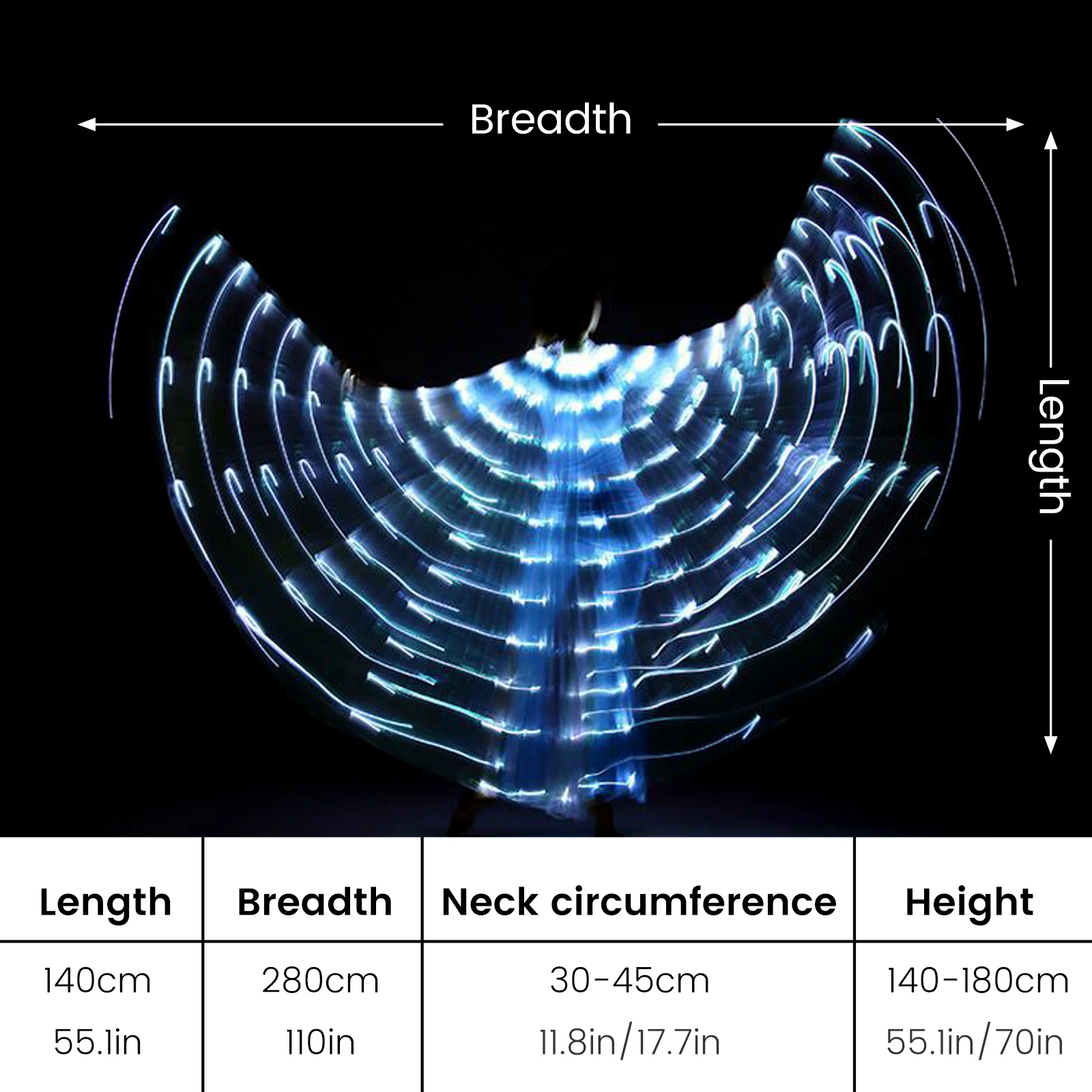 LED Isis Borboleta Asas para Adultos e Crianças, Dança do Ventre Asas, White Glow Angel Dance, Performance Vestuário