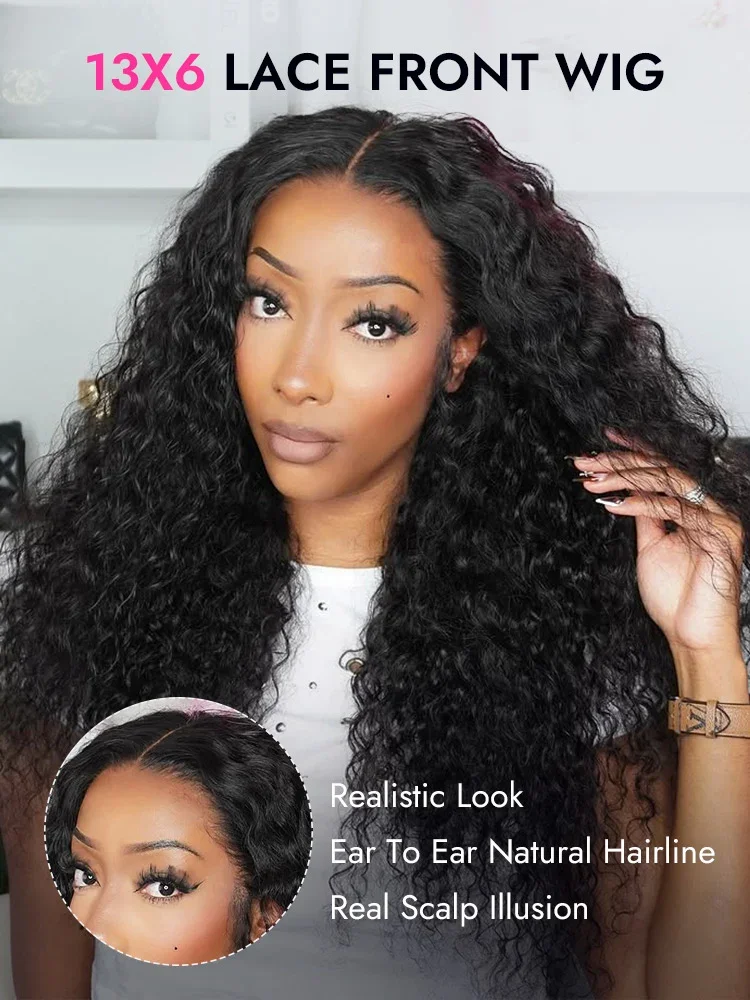 250% Density 30 32 inch 13x6 HD Lace Front Human Hair Wigs For Women Brazilian Deep Wave 13x4 Glueless Curly Lace Frontal Wig Pre Plucked