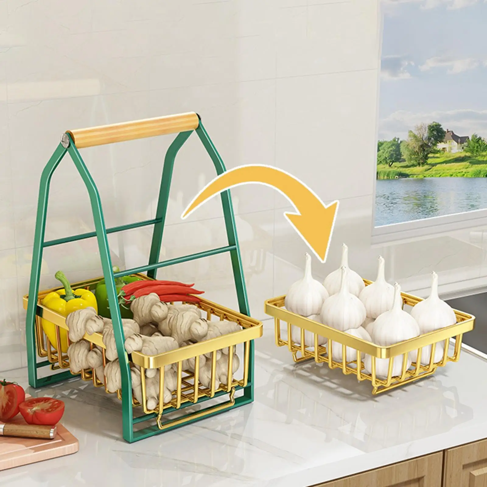 2 Tier Fruit Basket Snack Organizer Detachable Fruit Bowl for Kitchen Office