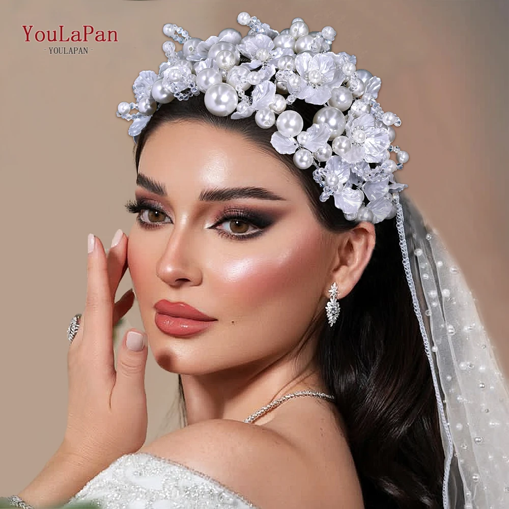 YouLaPan, diadema de cristal con perlas de lujo, tocados de boda hechos a mano para mujer, accesorios de joyería para cabeza de flor y perla HP809