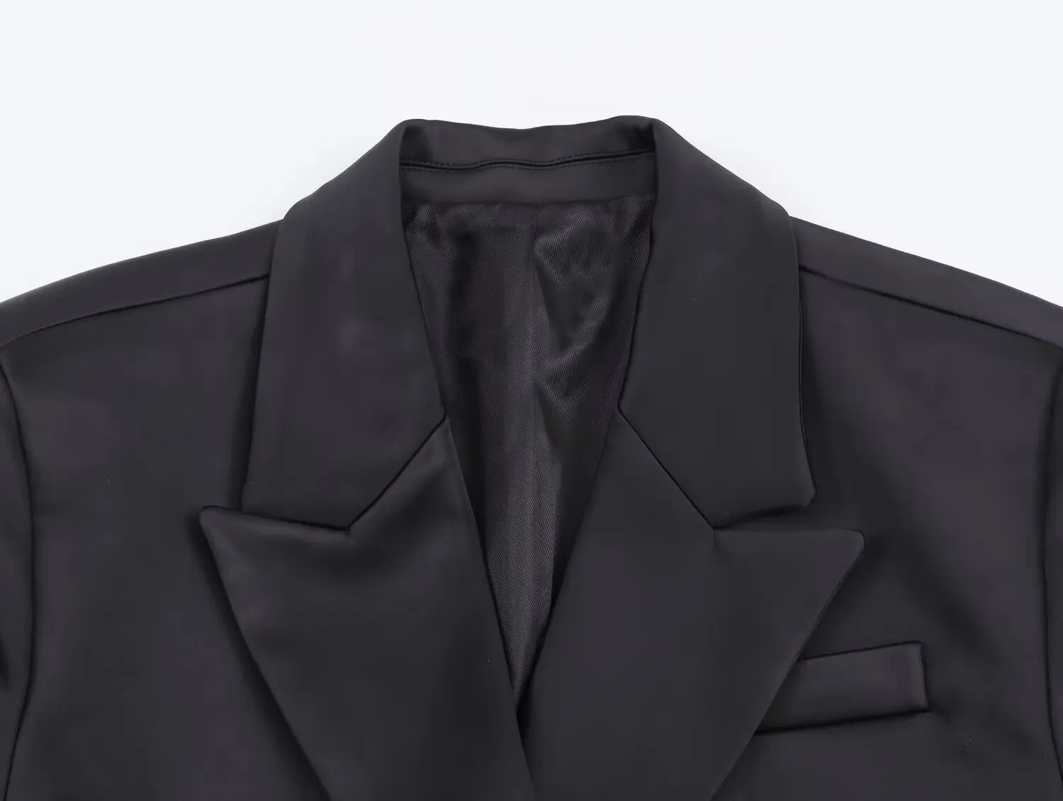 เจนนี่&เดฟเสื้อแจ็คเก็ตผู้หญิงเสื้อผ้าผู้หญิงเสื้อท็อปส์โรปา มูเยร์ เบลเซอร์ผู้หญิงมินิมอลลิสต์ซาตินสีดำเสื้อสูทแจ็คเก็ตยาวผู้หญิง