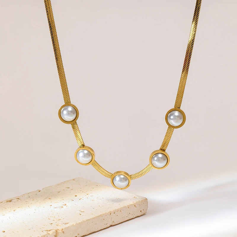 EILIECK 316L Stainless Steel Colorful Zircon Pearl Pendant Necklace For Women Girl Fashion Waterproof Neck Chain Jewelry Gift