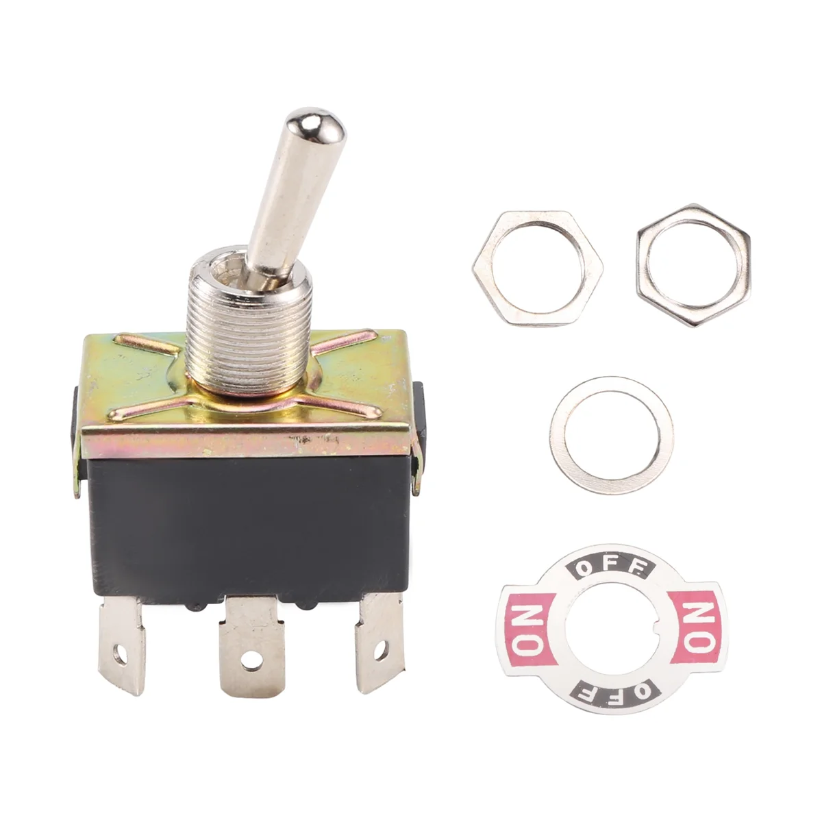 ABYA AC 250V/10A 125V/15A DPDT 3 موضع تشغيل/إيقاف/تشغيل 6 دبابيس تبديل التبديل أسود + فضي #3