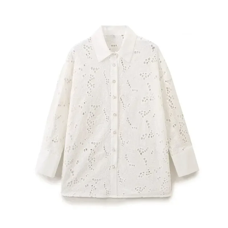 

TRAFZR Embroidery Blouses for Lady Long Sleeve Shirt with Cutouts Harajuku Fashion Y2k Shirt Elegant Women's Luxury Blouses