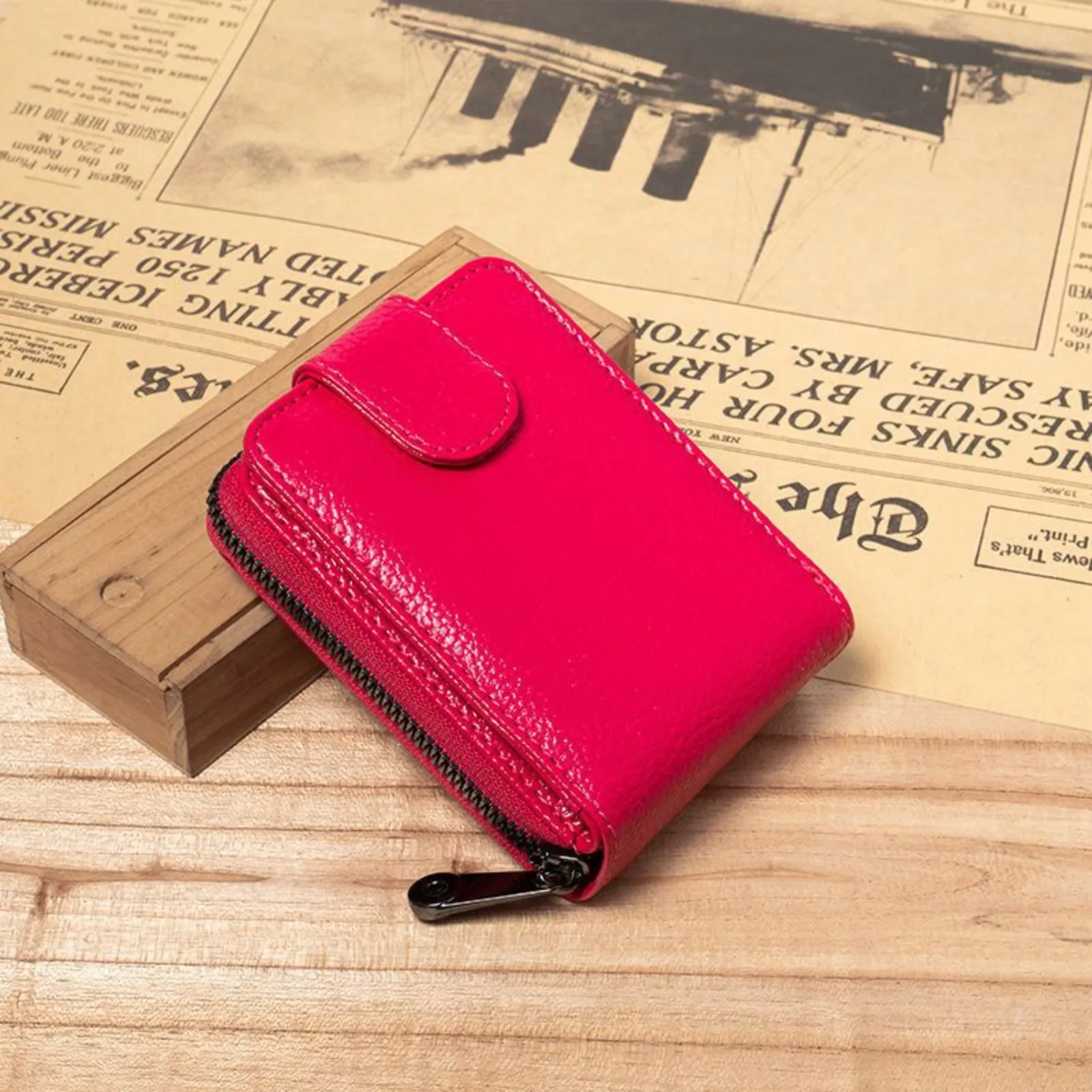 Large Capacity Zipper Style Leather ID Holder Driving License RF Multi-Function Top Layer Cowhide Accordion Card Holder