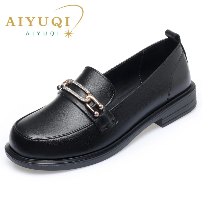 AIYUQI Shoes Loafer Women Genuine Leather 2024 Spring New Plus Size 41 42 43 Slip-on Women Shoes Shiny Non-slip Ladies Shoes