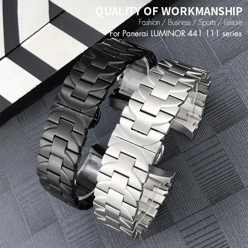 24mm Solid Stainless Steel Watchband for Panerai LUMINOR PAM00441 01316 111 382 Men's Watch Strap Butterfly Buckle