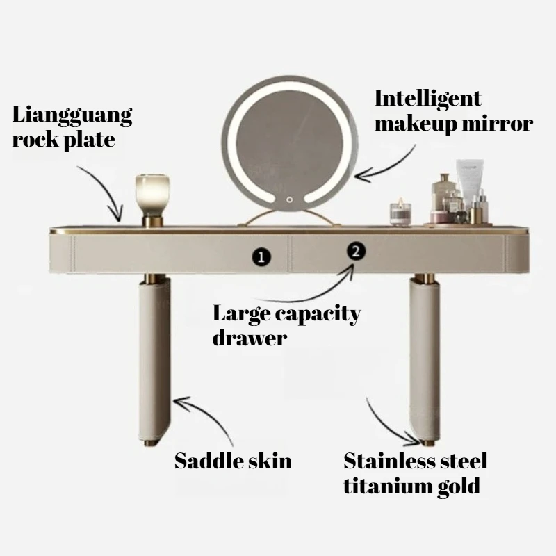 Wooden Led Light Drawers Dressing Table Seat Mirror Vintage Livingroom Corner Luxury Makeup Vanity Modern Storage Furniture