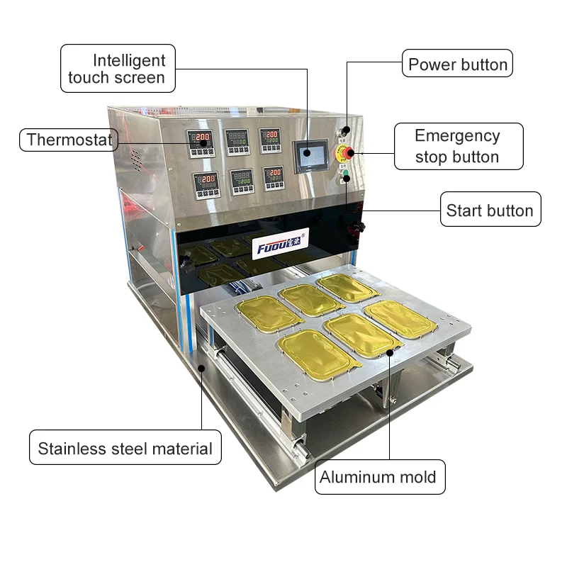Pneumatic Desktop Pneumatic Sealing Machine Aluminum Foil Tray Sealer Seal 6 Trays at a Time Fast Food Pack Tray Packing Machine