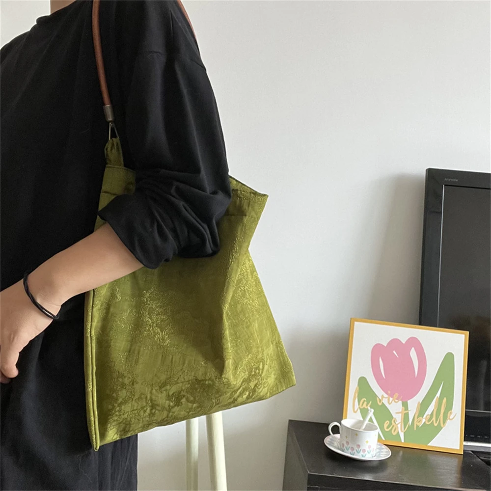 

Women Handbag Totes Vintage Jacquard Silk Linen Underarm Bag Portable Knot Shopper Bag Adjustable Pu Crossbody Travel Bag bolsas