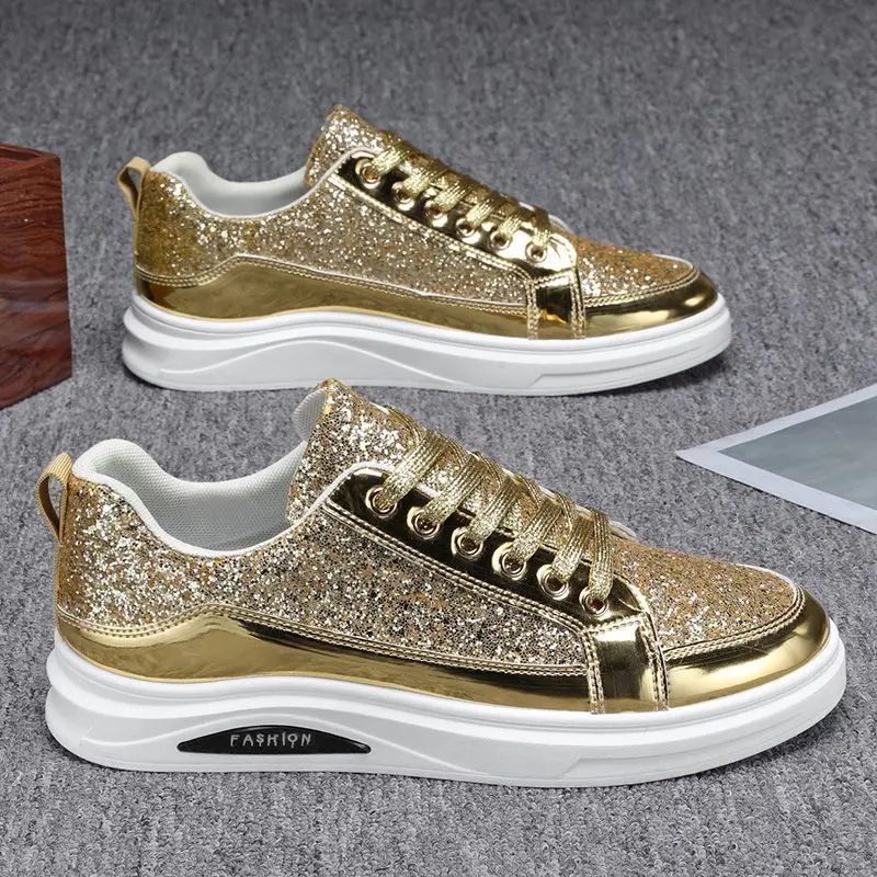 Men's Sequin Shoes 2026 Spring Autumn Men Chunky Sneakers Skateboard Shoes Male Bling Vulcanized Shoes Outdoor Walking Footwear