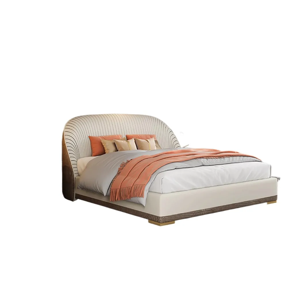 

Solid wood shell bed Master bedroom Napa leather bed Large apartment single double bed