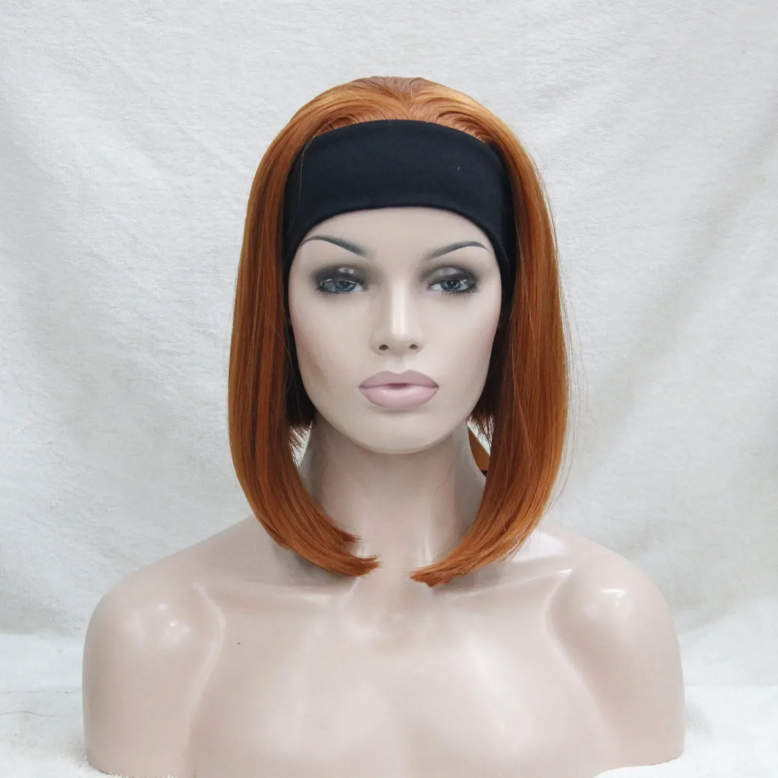 Cute BOB short 3/4 half wig with headband orange brown straight women's hair wigs